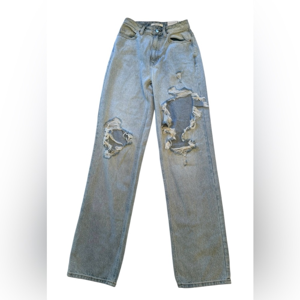 PacSun Los Angeles 90’s Boyfriend Light Blue Distressed Denim Jeans Size 24 NWT